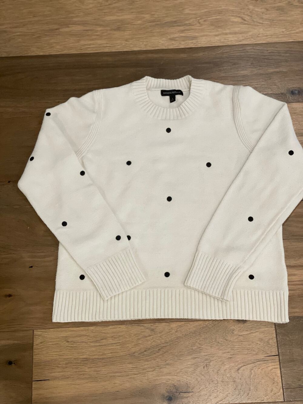 Banana Republic Polka Dot Knit Sweater Size L White Black